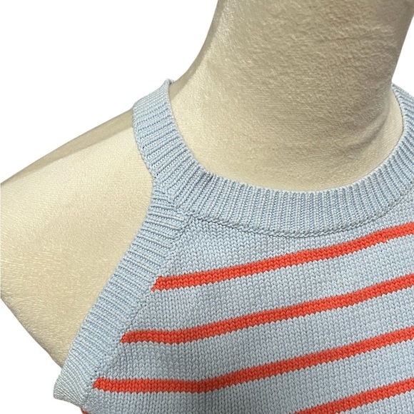 Banana Republic Medium Tank Top Sweater Light Blue and Orange Stripes - Picture 2 of 8